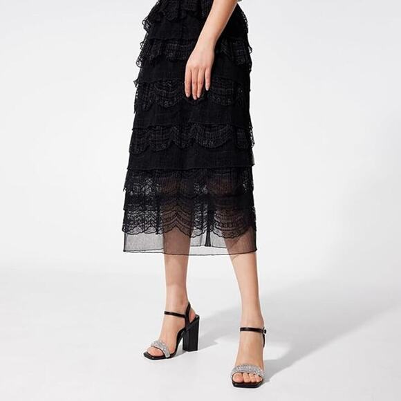 Elisabet Tang Rhinestone Ankle Strap Black Block Heels Square Sandal Shoe SZ 11 - Picture 5 of 6